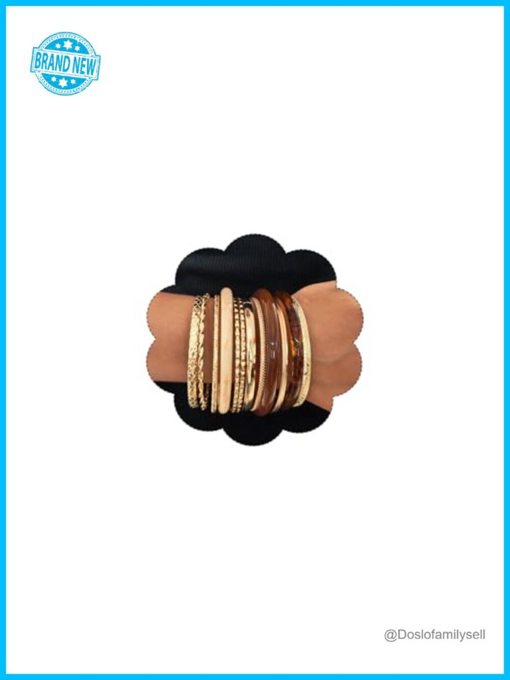 Stackable Gold Bangle Bracelets Set Resin Metal Chunky Hammered Wrap Jewelry